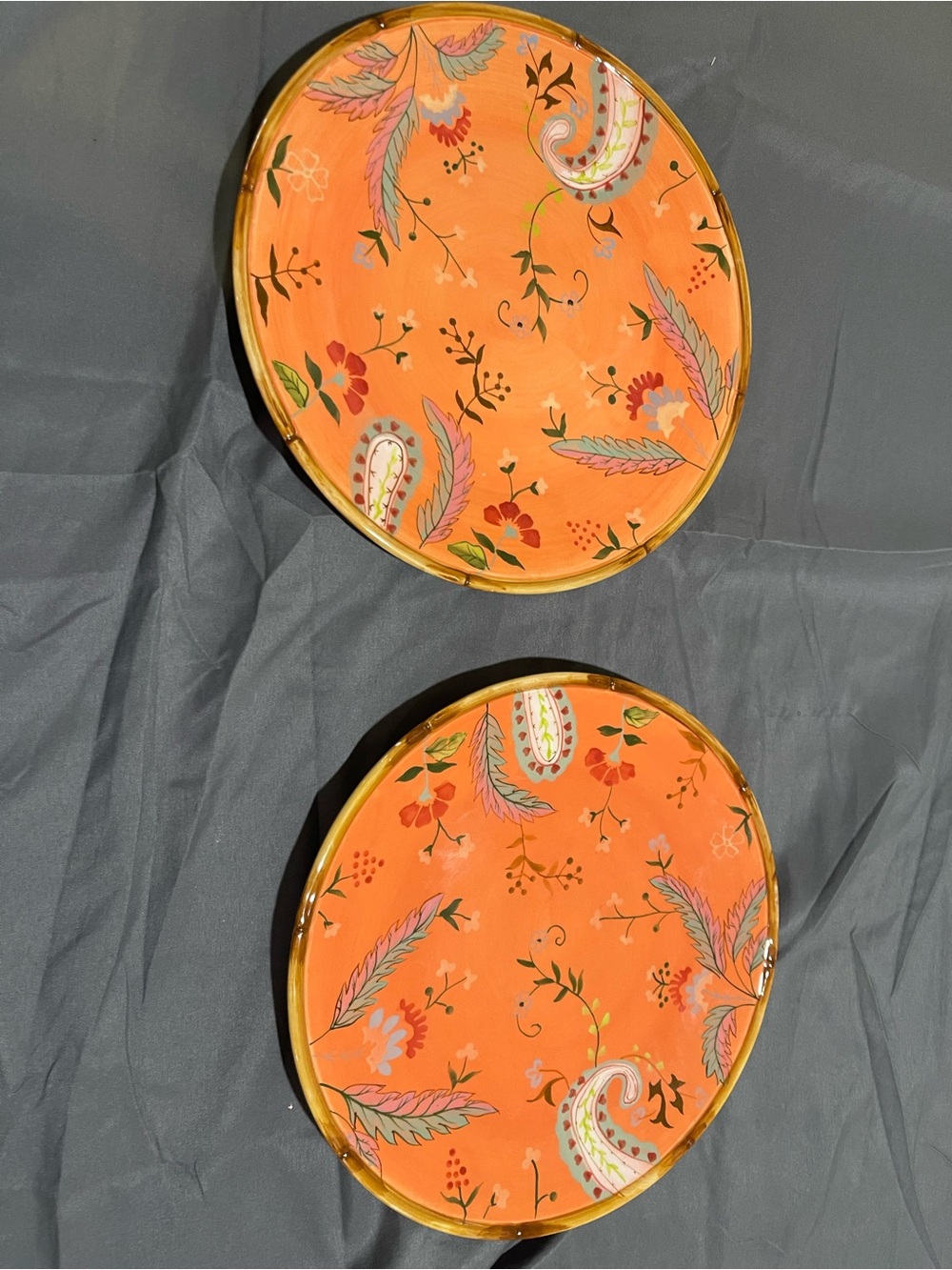 Tracy Porter Orange Floral Paisley Dinner Plates